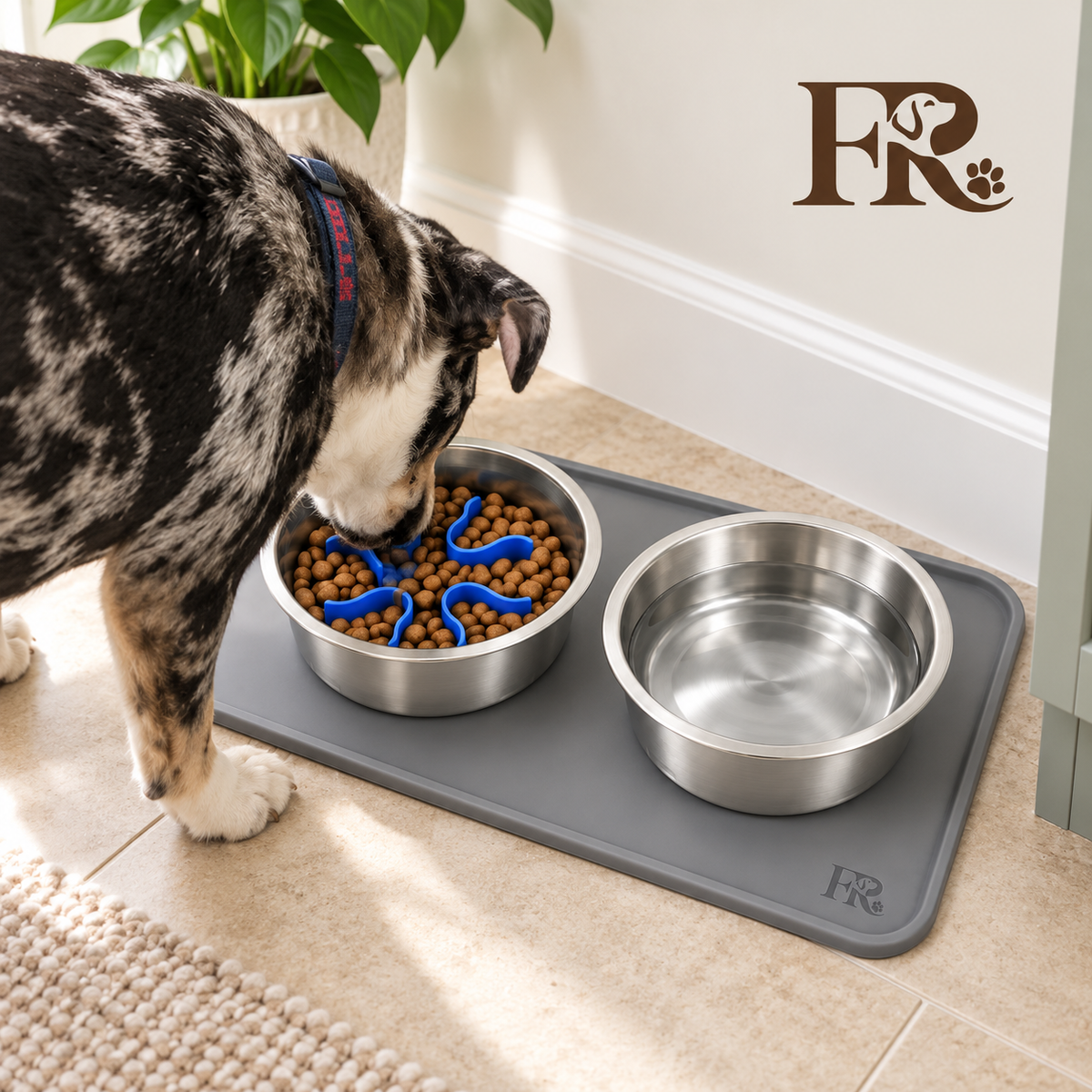 Waterproof Silicone Pet Feeding Mat with Raised Edge – Gray, 19 x 12 in