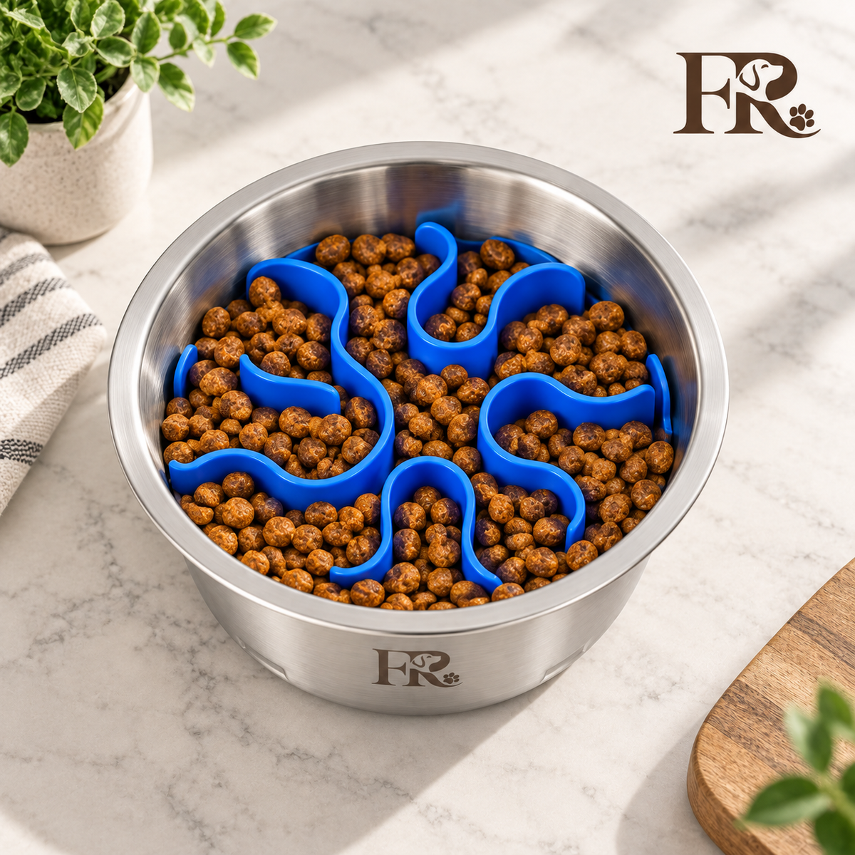 Stainless Steel Slow Feeder Dog Bowl with Removable Insert, Medium, 2-Cup Capacity