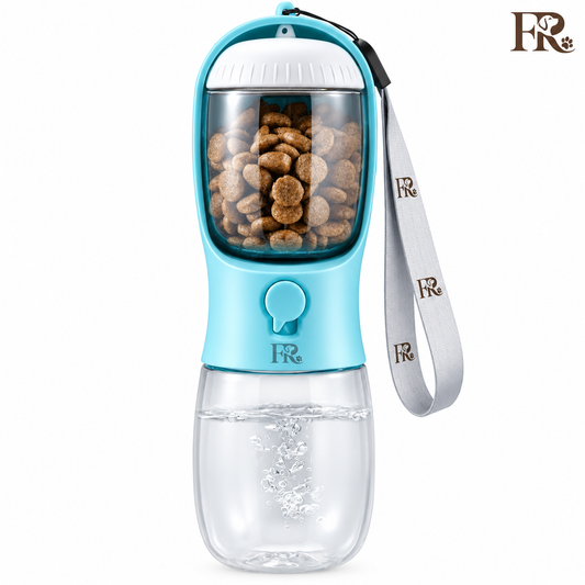 Furry Rascals Portable Dog Water Bottle with Food Container & Filter – Blue