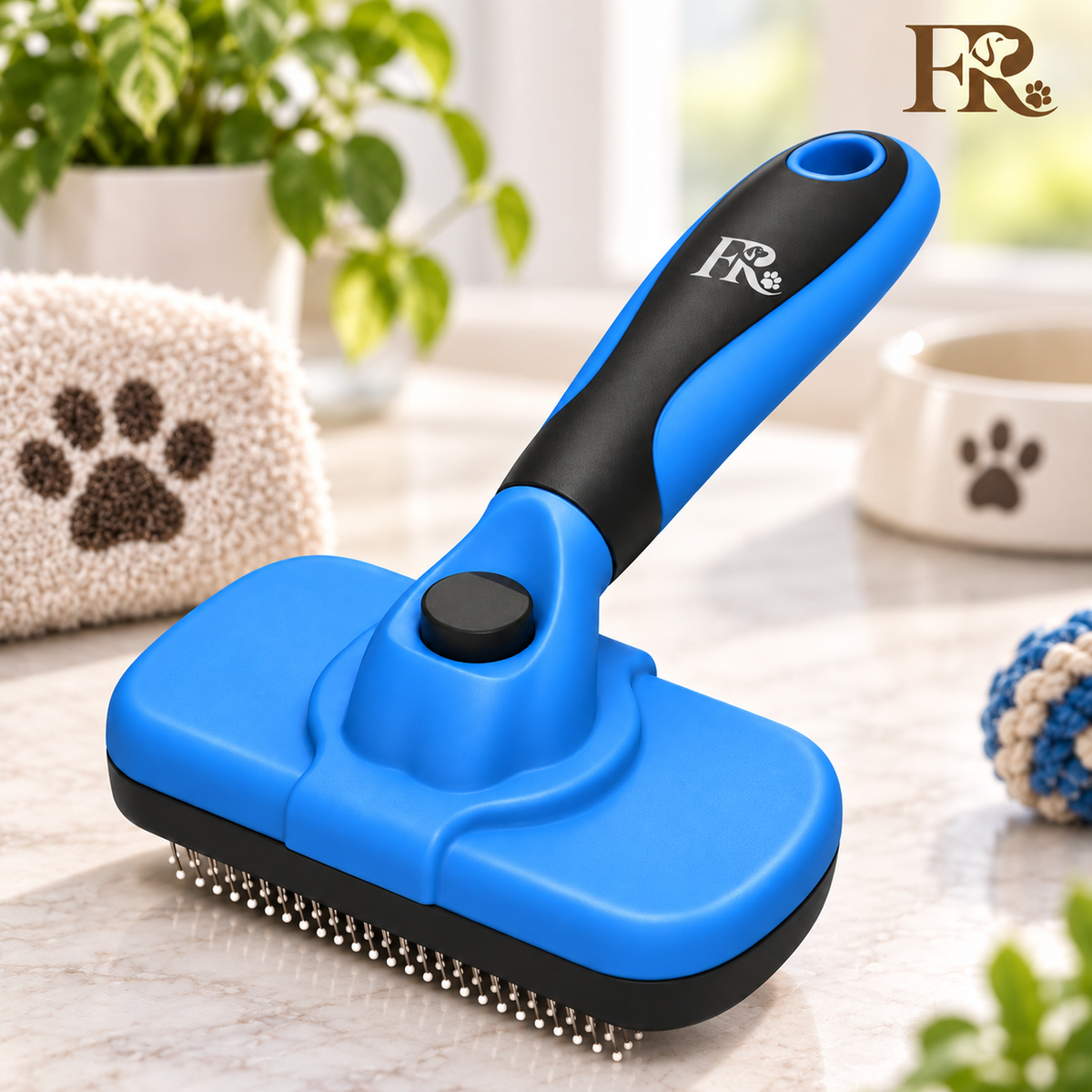 Furry Rascals Self-Cleaning Slicker Brush – Blue