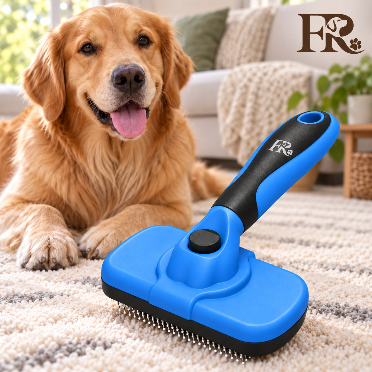 Furry Rascals Self-Cleaning Slicker Brush – Blue