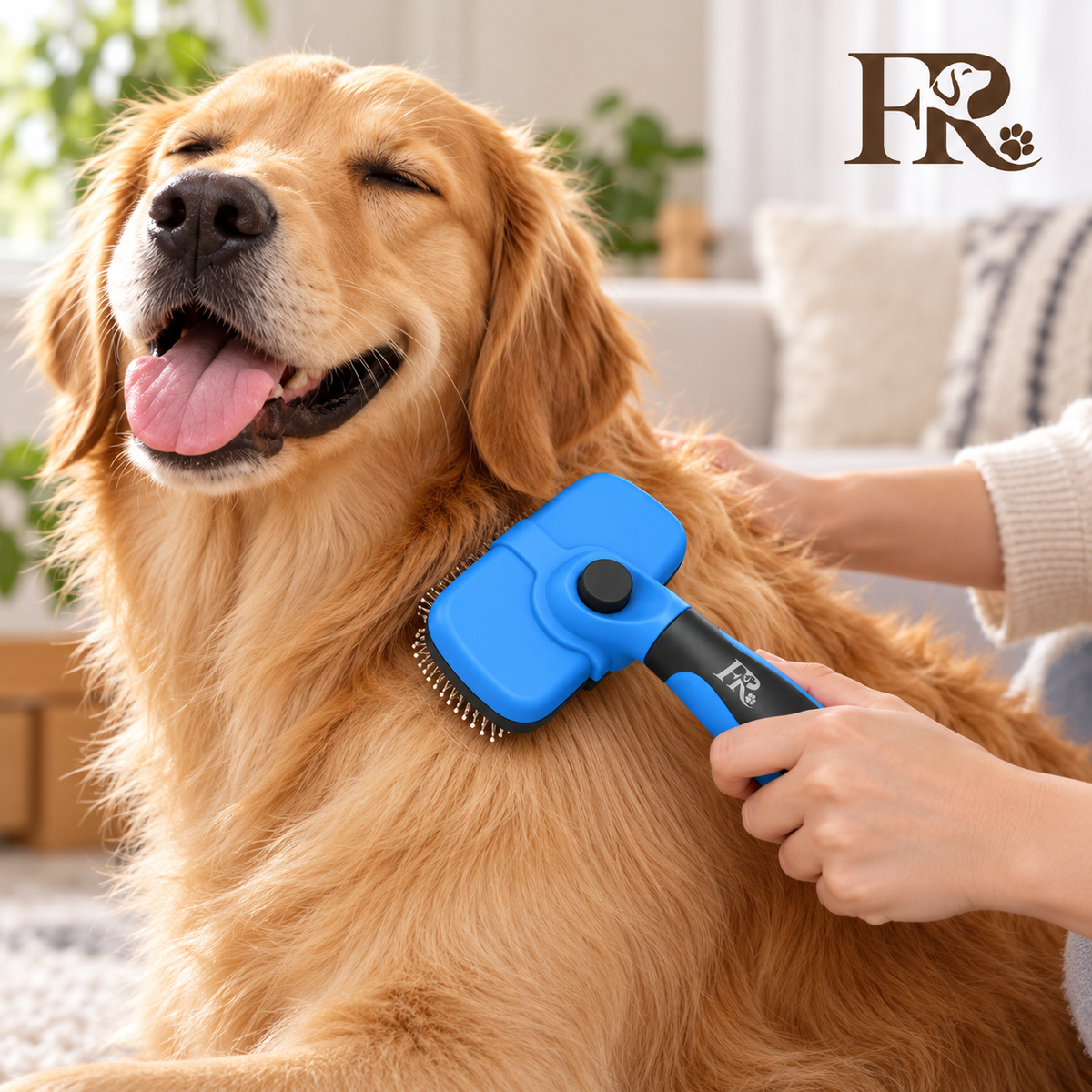 Furry Rascals Self-Cleaning Slicker Brush – Blue