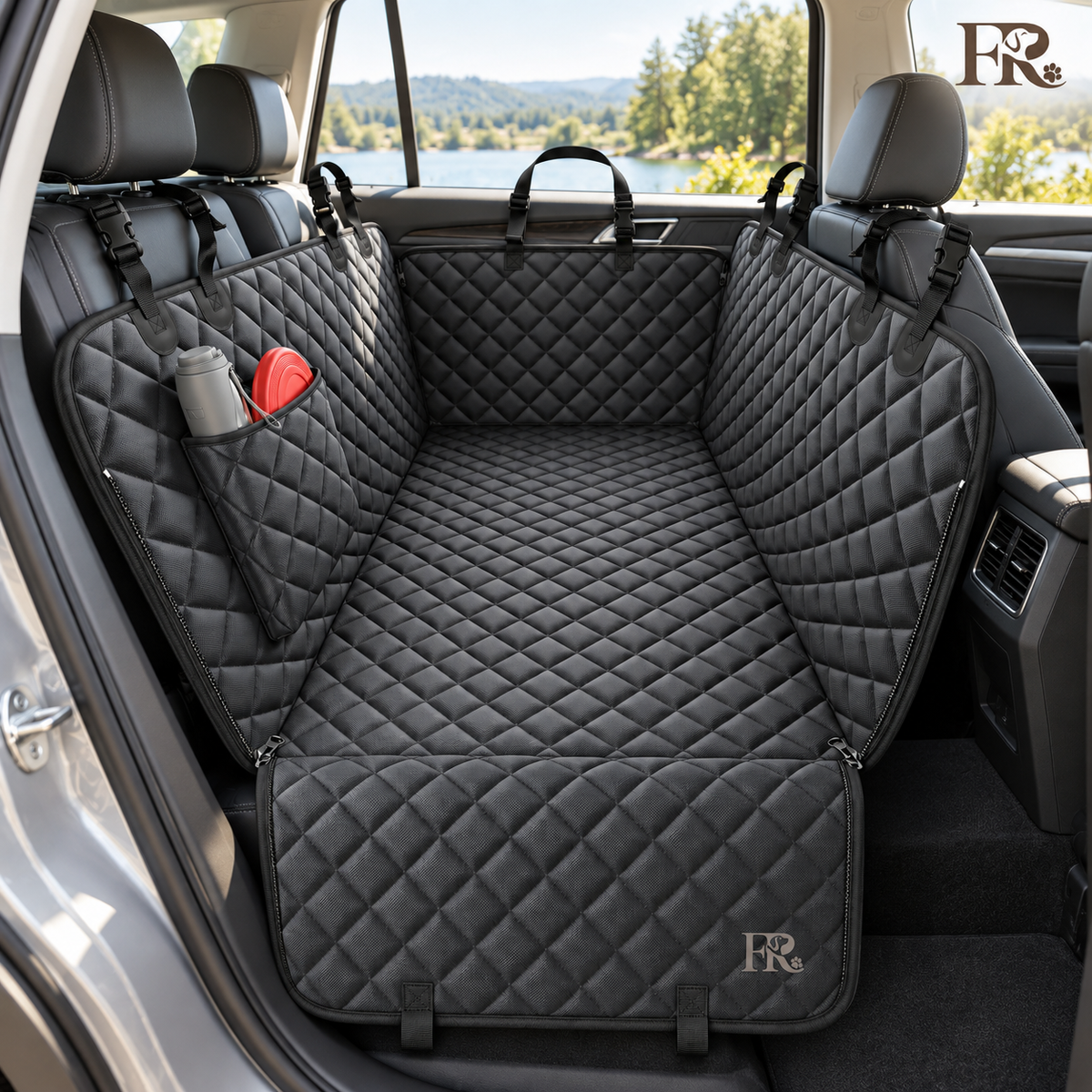 Furry Rascals Waterproof Dog Car Seat Cover & Hammock – Black