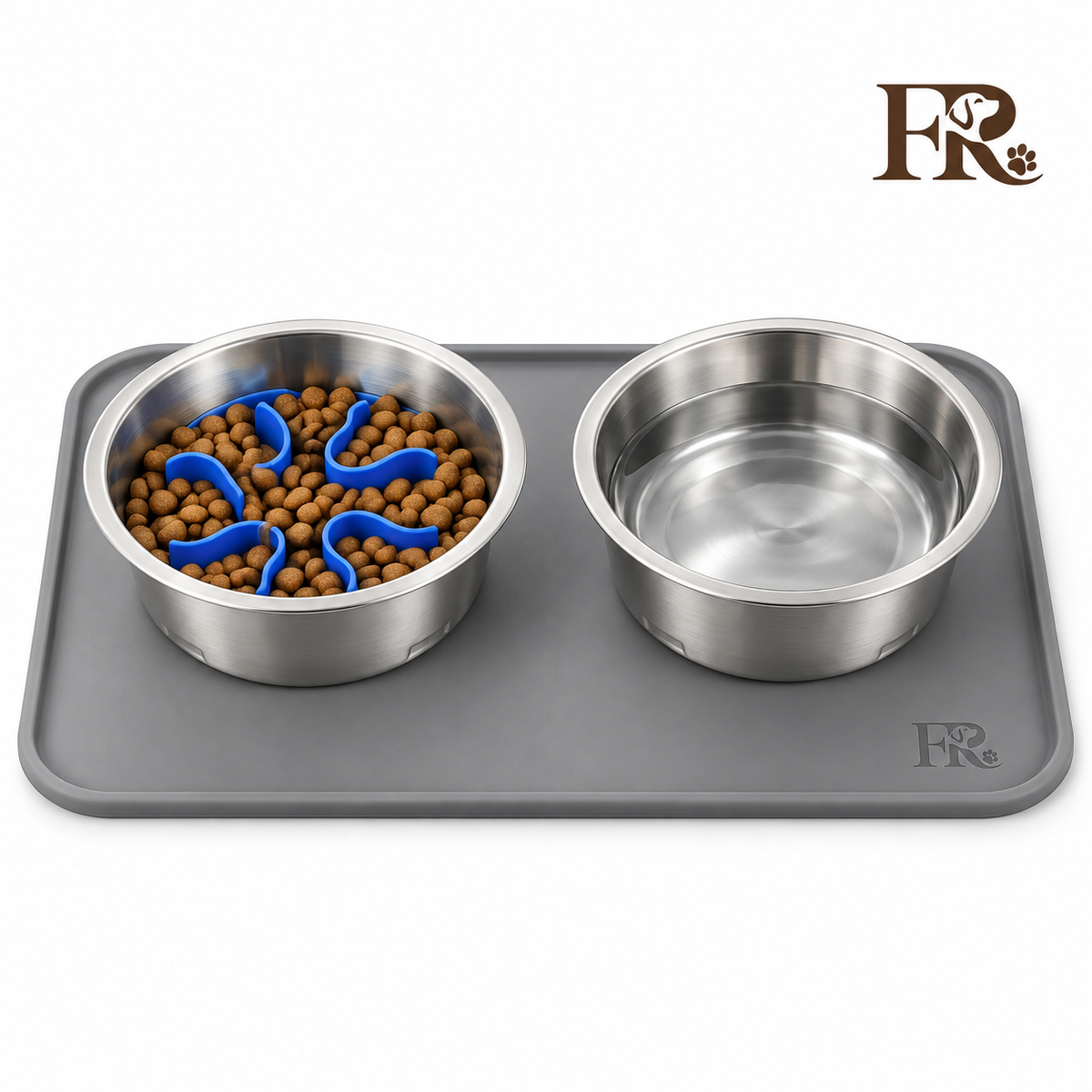 Waterproof Silicone Pet Feeding Mat with Raised Edge – Gray, 19 x 12 in