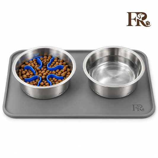 Waterproof Silicone Pet Feeding Mat with Raised Edge – Gray, 19 x 12 in