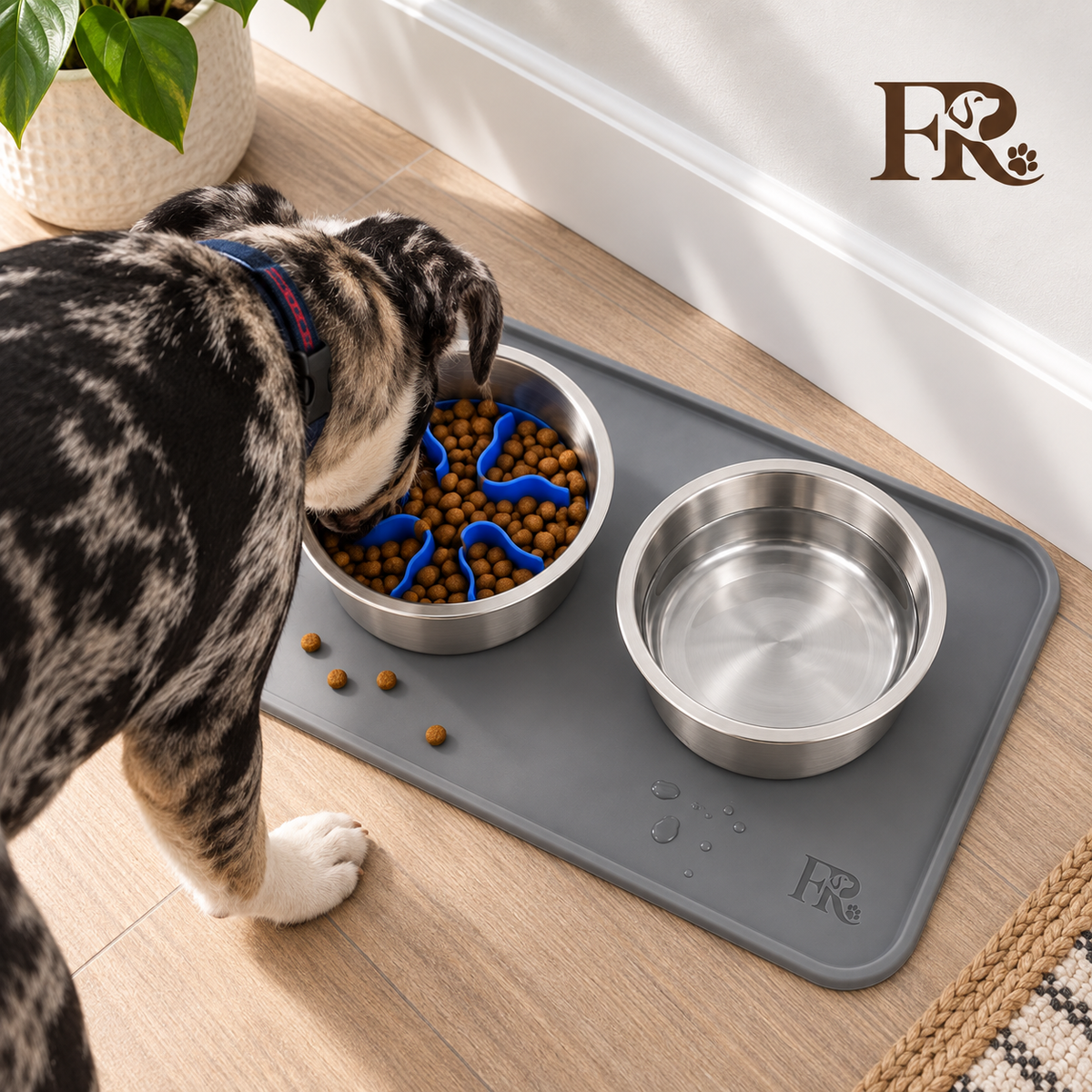 Waterproof Silicone Pet Feeding Mat with Raised Edge – Gray, 19 x 12 in